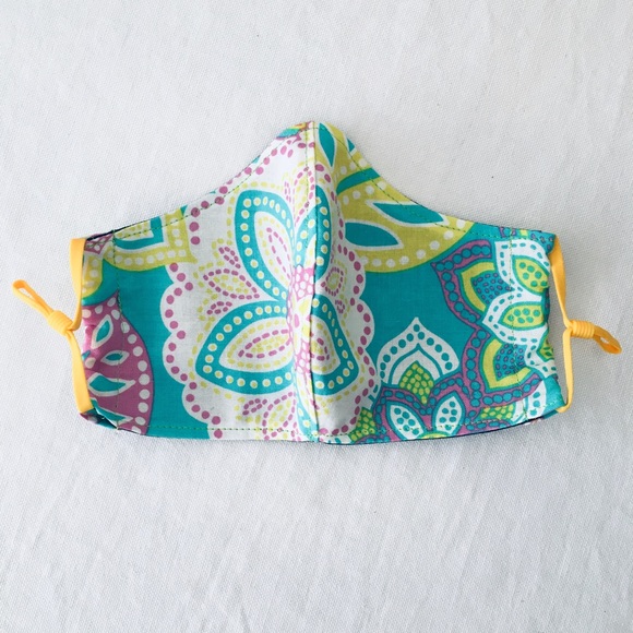 FACE MASK 💯 % COTTON YELLOW AQUA PINK BACKGROUND - Picture 13 of 13